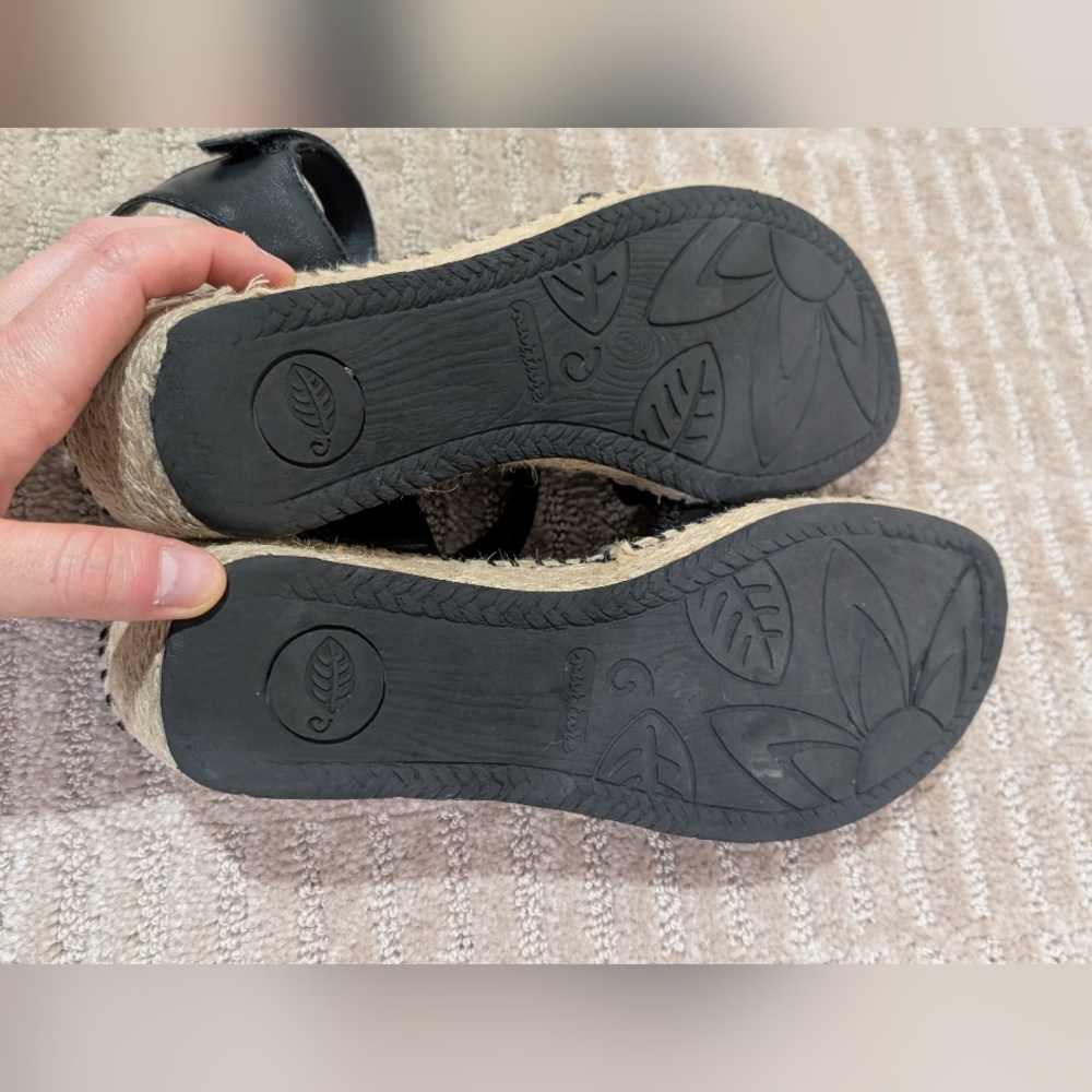 Nurture Black Leather Espadrille Wedge Sandals - Picture 9 of 9